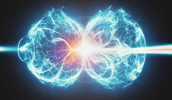 A stock image depicting fusion through waves merging together.