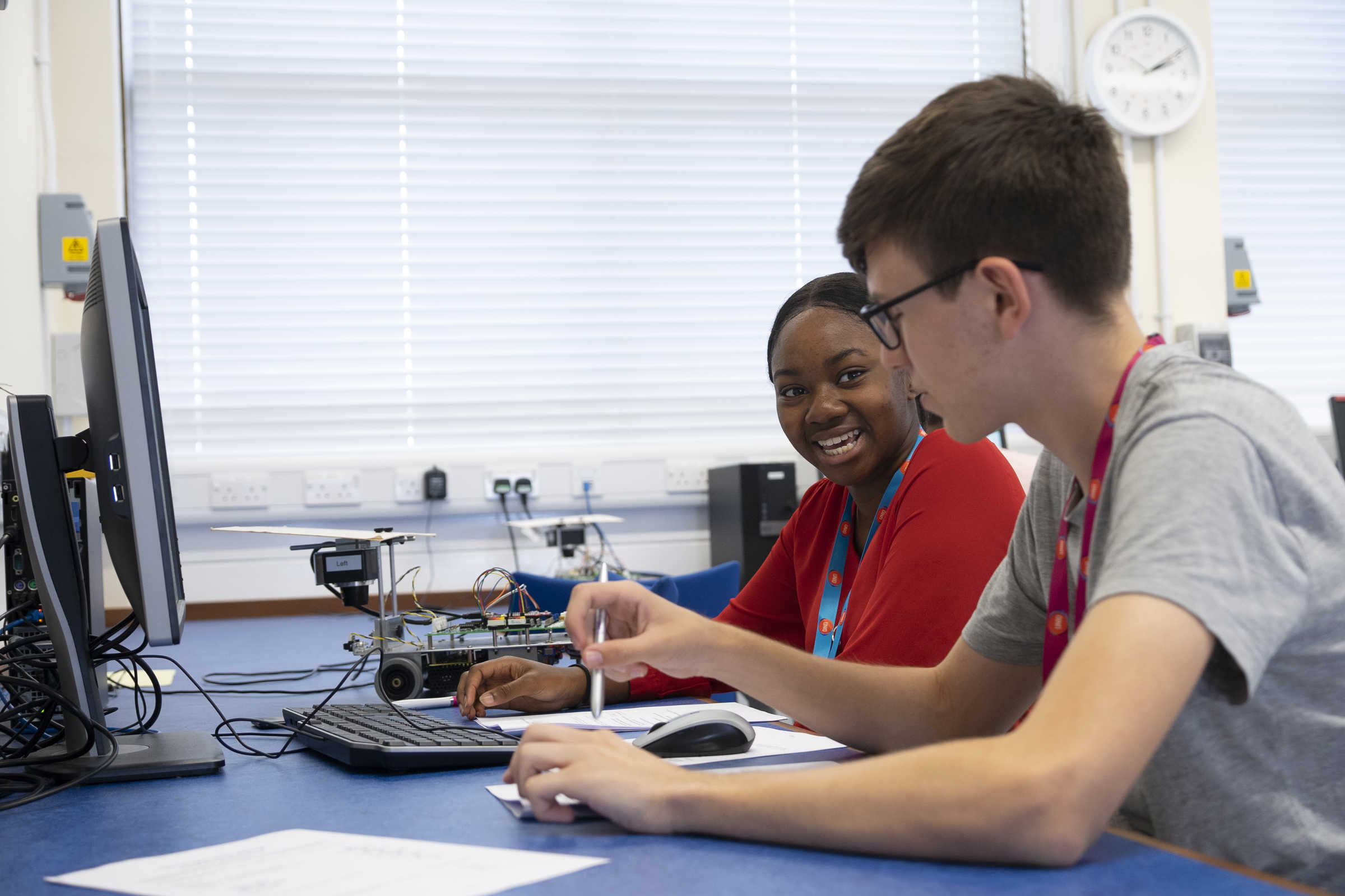 Students discussing work