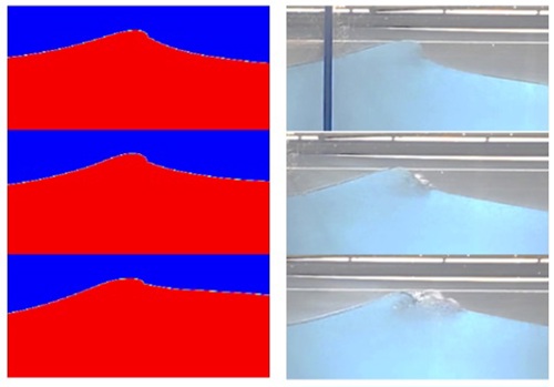 Comparison of a breaking wave produced in the lab using the Department’s wave flume, against its numerical simulation