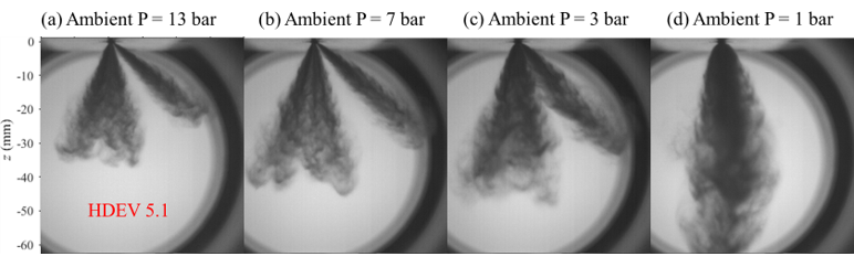 A series of ammonia spray images from the Oxford spray rig