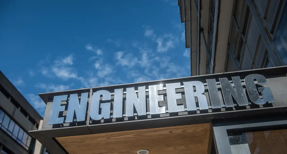 Sign saying Engineering outside Thom Building