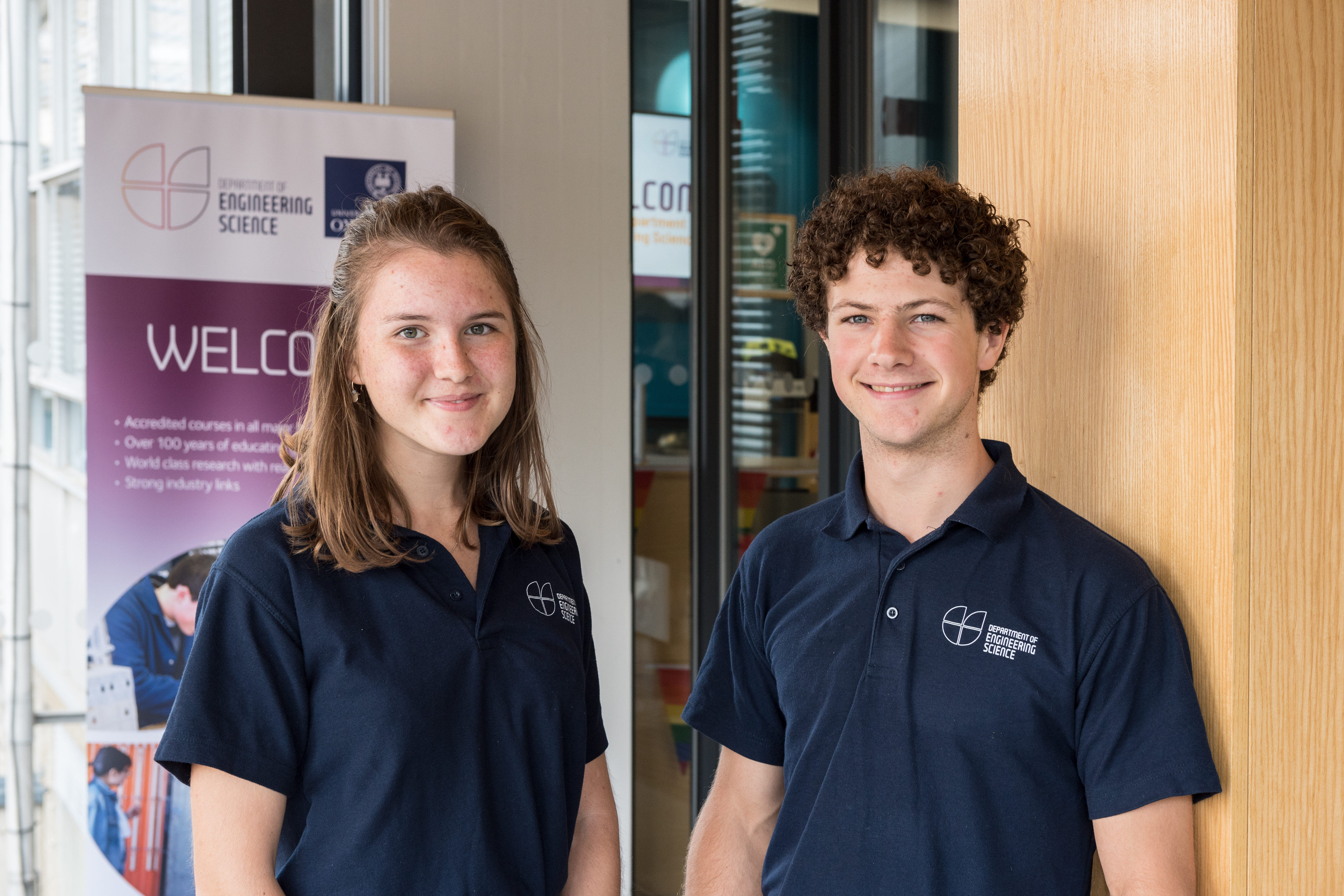 Two student ambassadors at Thom Building reception