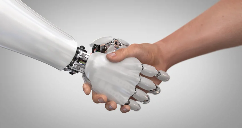 Human and robot shaking hands