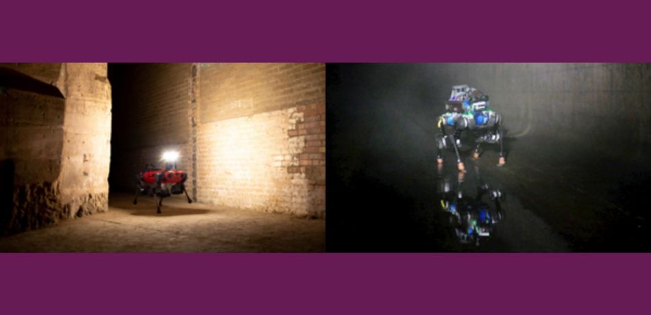 Left: ANYmal C robot exploring a limestone mine in the UK. Right: ANYmal B robot inspecting a sewer in Switzerland.