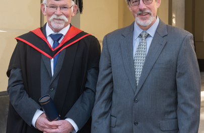 Maurice Keeble-Smith receiving his honorary MA with Head of Department Professor Ronald Roy