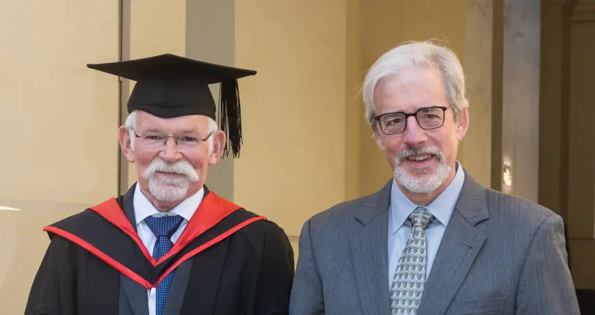 Maurice Keeble-Smith receiving his honorary MA with Head of Department Professor Ronald Roy