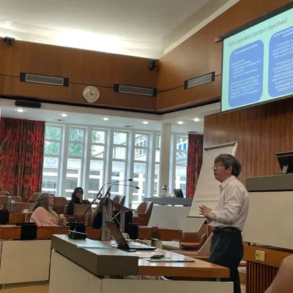 Speaker at a conference