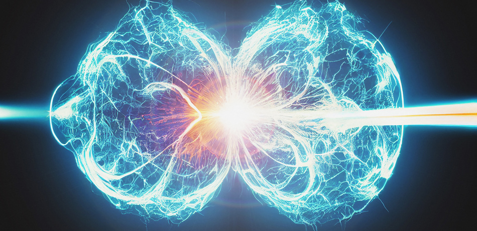 A stock image depicting fusion through waves merging together.