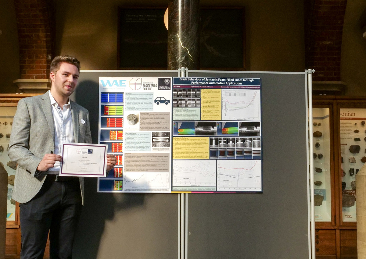 4th year student, Joe Turner (Civil Engineering poster winner) with his certificate and poster.