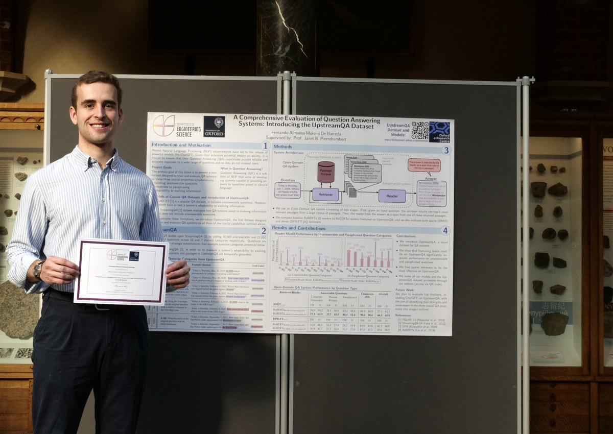 4th Year student student Fernando Almansa Moreno De Barreda (Business Innovation poster winner) holding his certificate by his poster.