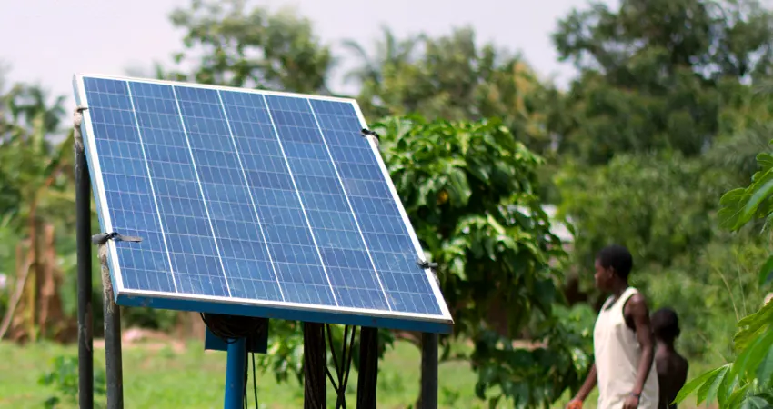 Photograph showing solar PV panel used in an agricultural context (e.g. for irrigation)
