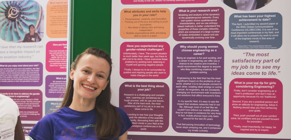 International Women in Engineering Day 2019, poster session, Arta Cika stood by her poster