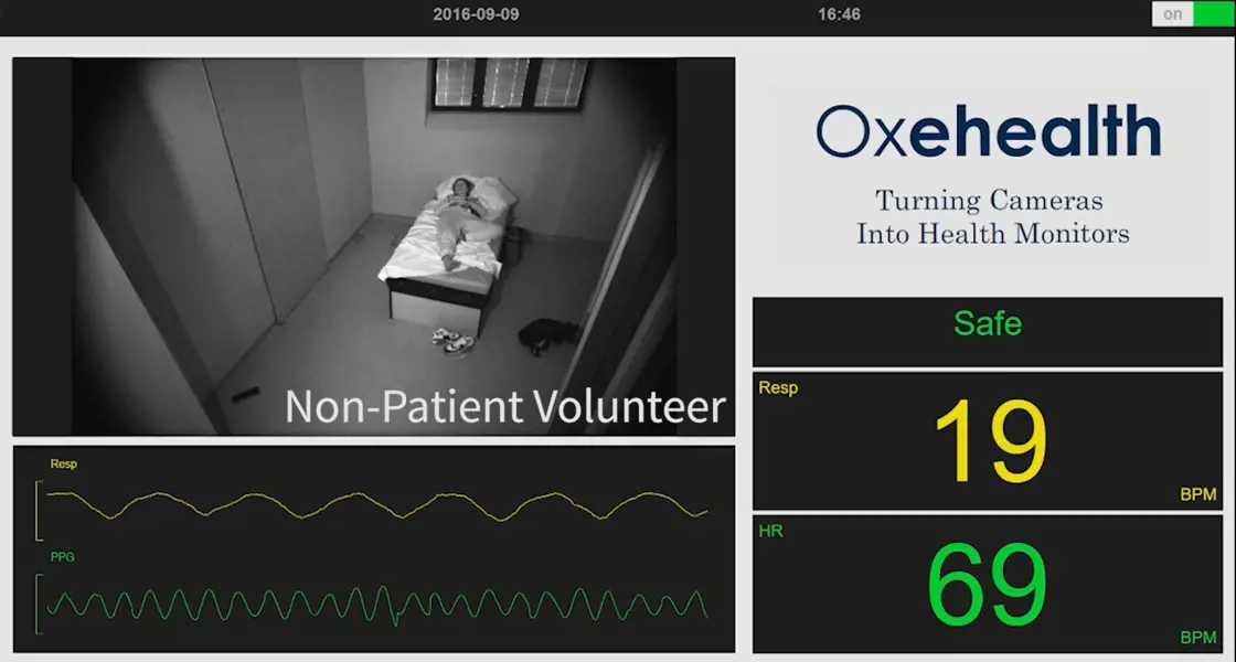 Computer monitor screen with video of patient and patient details