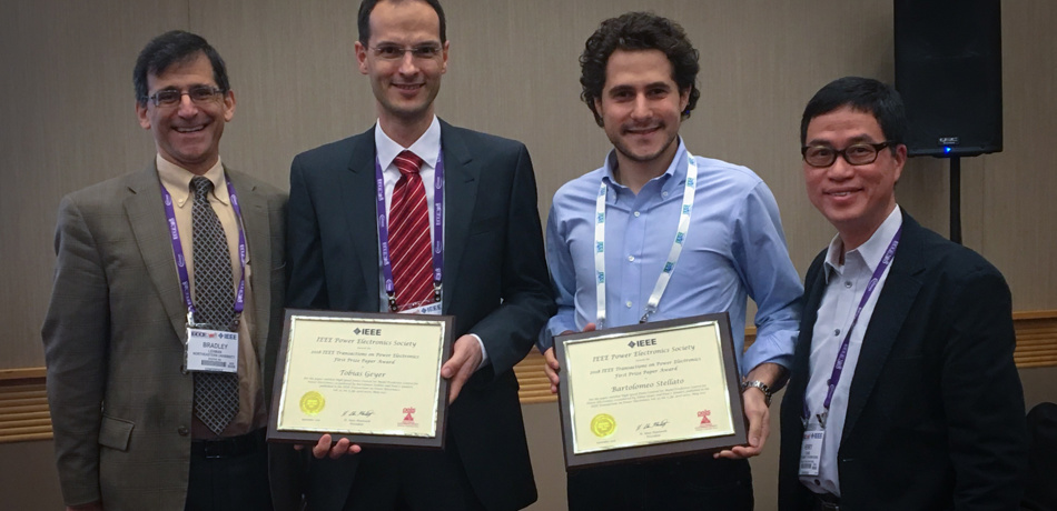 Optimization researcher Bartolomeo Stellato receiving first prize from the journal IEEE Transactions on Power Electronics for a paper titled ‘High-Speed Finite Control Set Model Predictive Control for Power Electronics’
