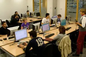 Students at computers in a classroom