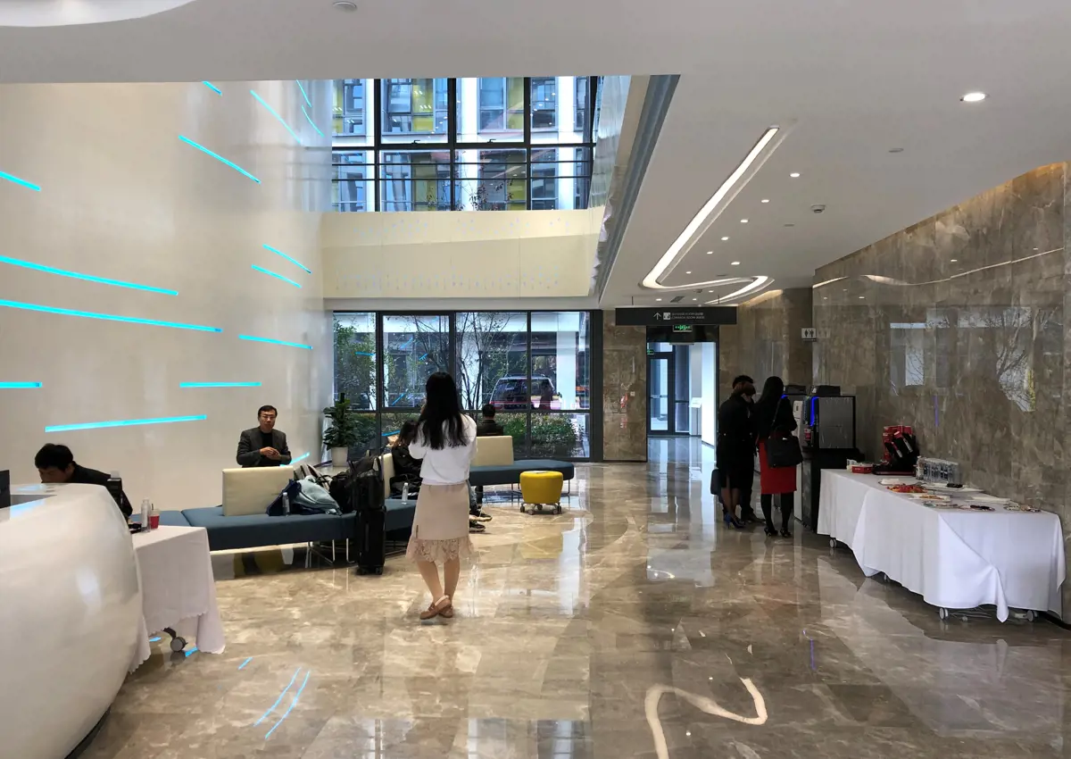 A foyer in the Oxford-Suzhou Centre for Advanced Research, known as OSCAR, in Suzhou Industrial Park (SIP) in eastern China.