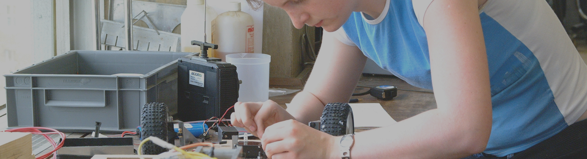 Student working in lab on electrical project