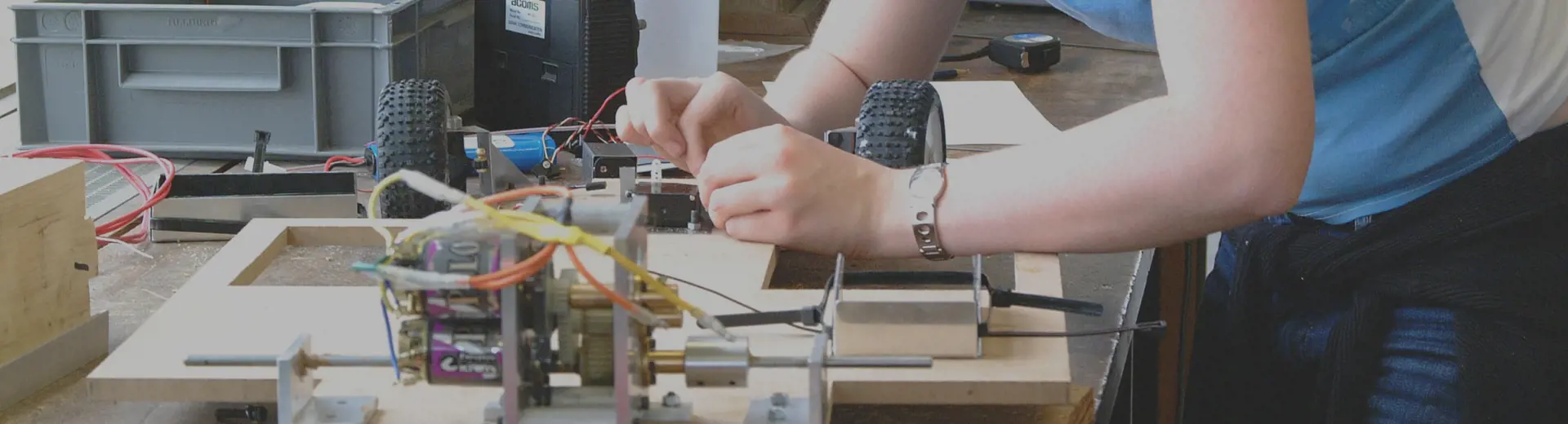 Student working in lab on electrical project