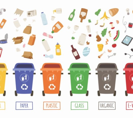 Recycling cartoon showing different types of recycling