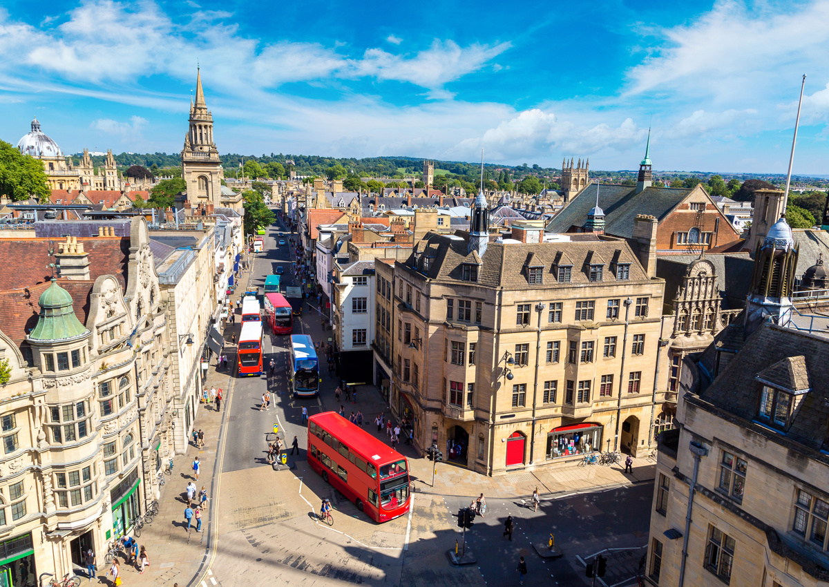 Aerial view of St Aldates and High Street in Oxford
