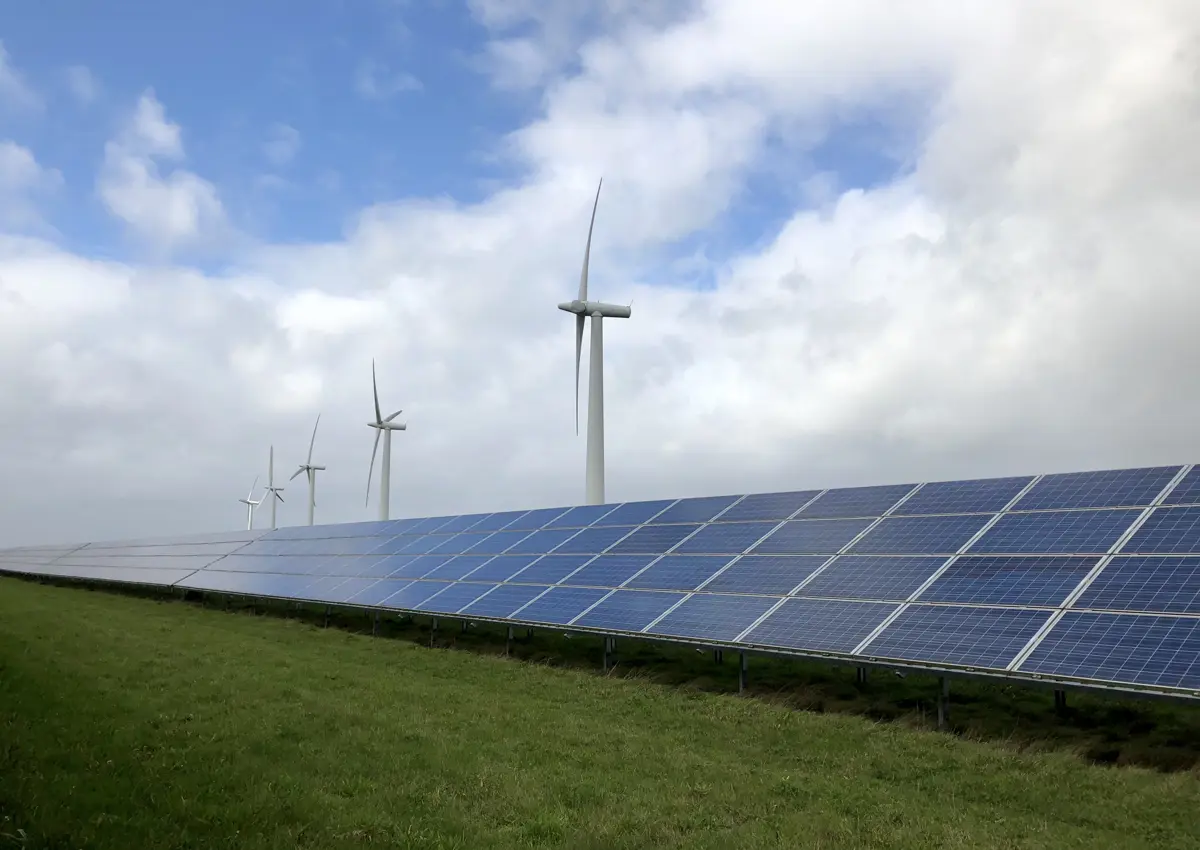 Solar panels and wind turbines