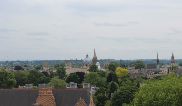 Oxford skyline on a grey day, view of Keble college and the Radcliffe Camera
