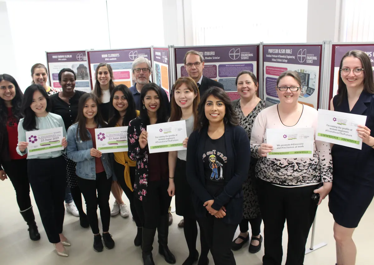 Large group of female engineers celebrating International Women in Engineering Day 2019
