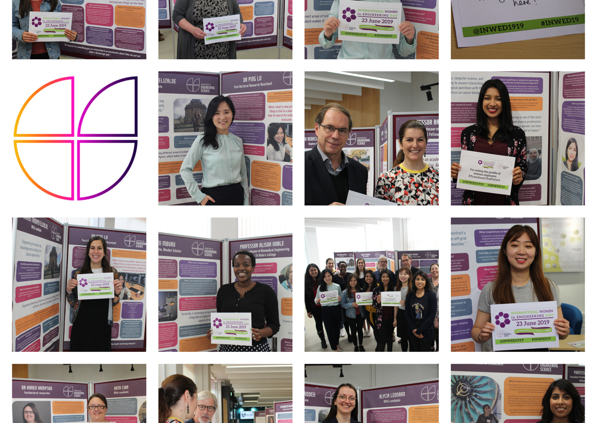 Collage of female engineers stood next to their research posters on International Women in Engineering Day 2019