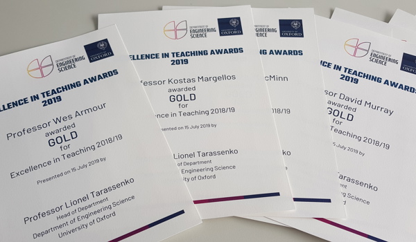 Certificates of Engineering Science academics who won Teaching Awards in 2019