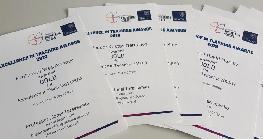 Certificates of Engineering Science academics who won Teaching Awards in 2019