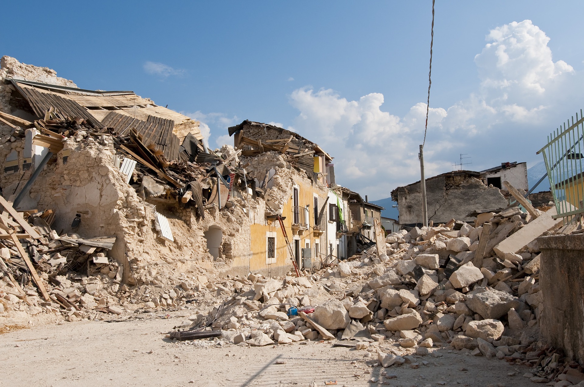 Destruction of buildings caused by an earthquake