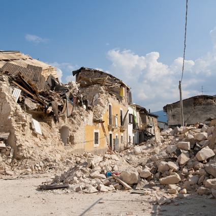 Destruction of buildings caused by an earthquake