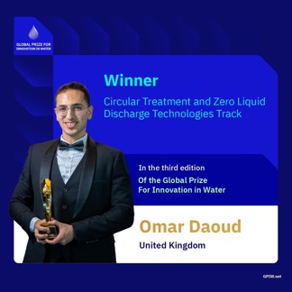 Omar Daoud was the winner of the Discovery Award for emerging technology in the award track ‘Circular Treatment and Zero Discharge Technologies’