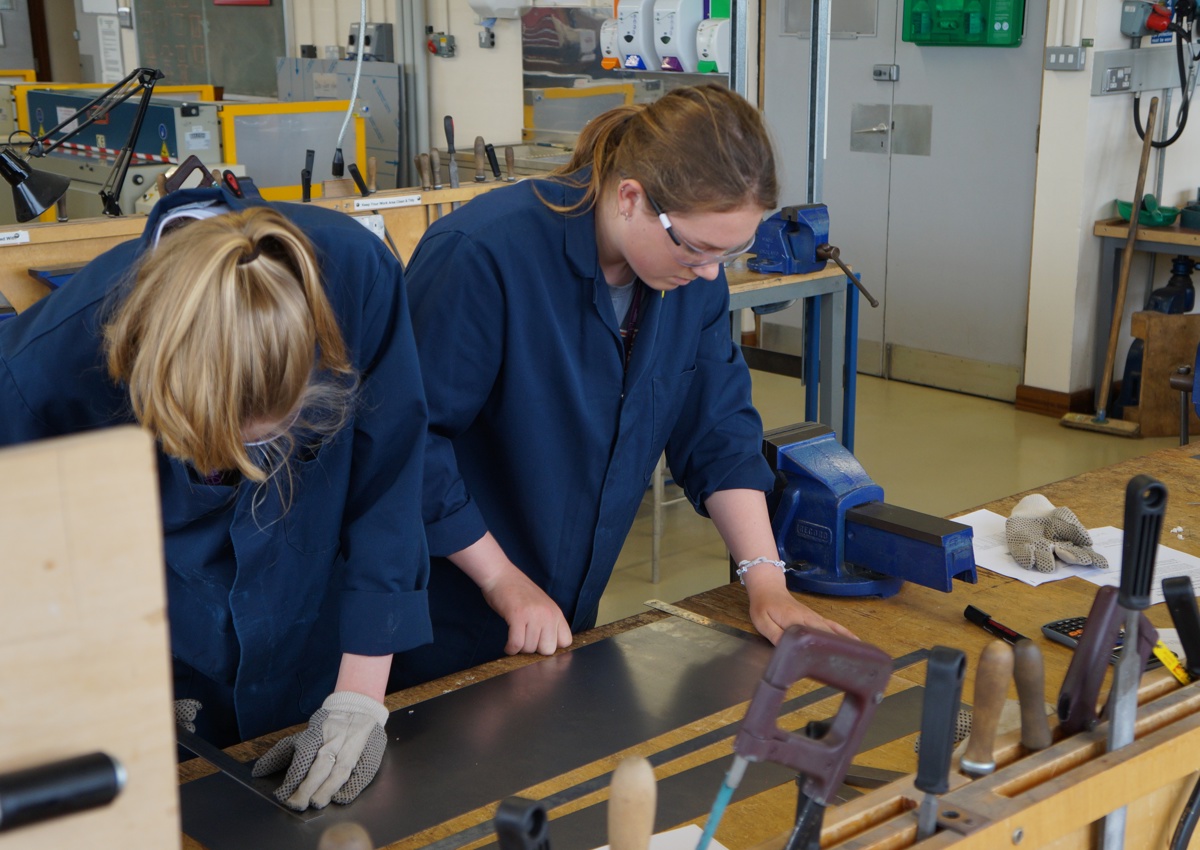 Two female school students experience Beam Lab work as part of Headstart outreach programme