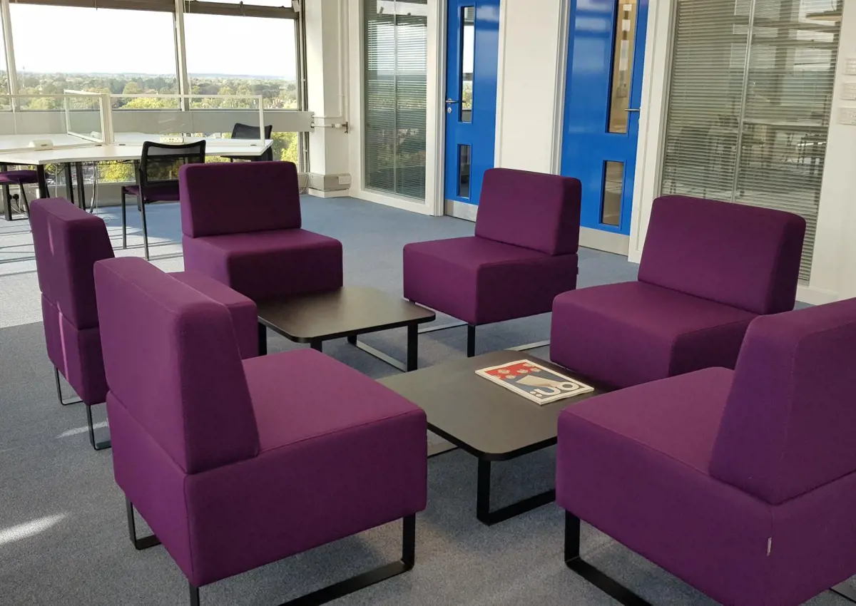 Student study area, large comfortable chairs in a circle for discussion