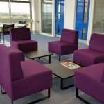 Student study area, large comfortable chairs in a circle for discussion