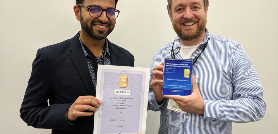 DPhil student Akash Trivedi who won the BSSM student paper competition 2019, with Professor Clive Siviour