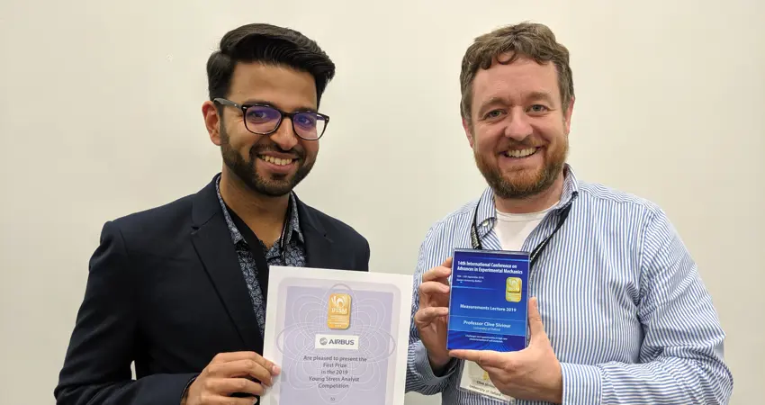 DPhil student Akash Trivedi who won the BSSM student paper competition 2019, with Professor Clive Siviour