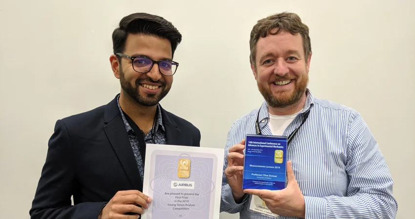 DPhil student Akash Trivedi who won the BSSM student paper competition 2019, with Professor Clive Siviour