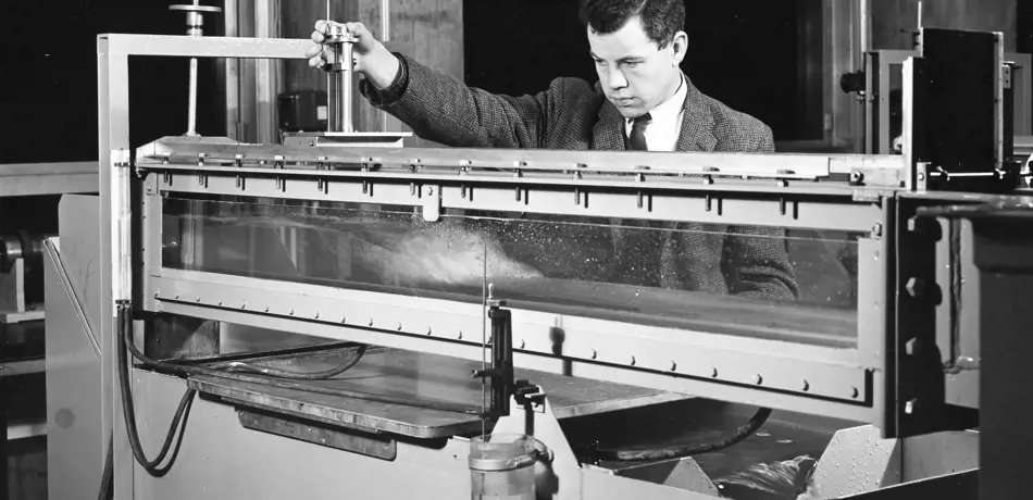 1960s photo of engineer in a fluids laboratory
