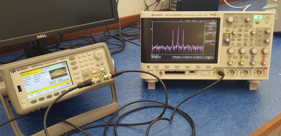 Oscilloscope on a lab bench