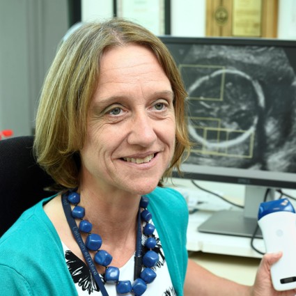 Professor Alison Noble with ultrasound equipment