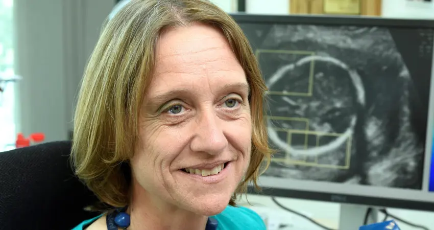 Professor Alison Noble with ultrasound equipment