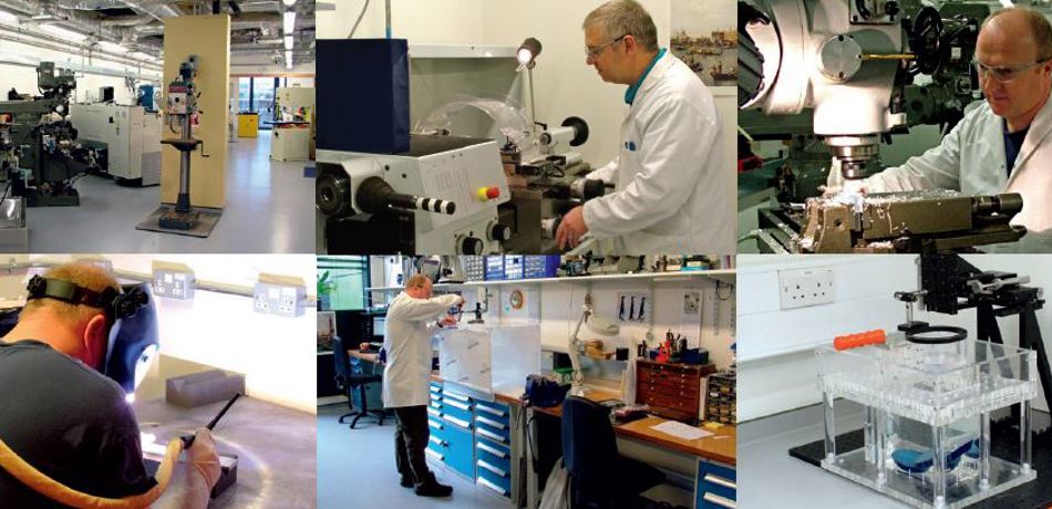 Collage of biomedical researchers in a lab.