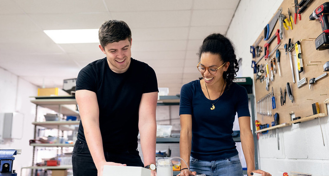 Two researchers working in a lab at Oxford's Engineering Science