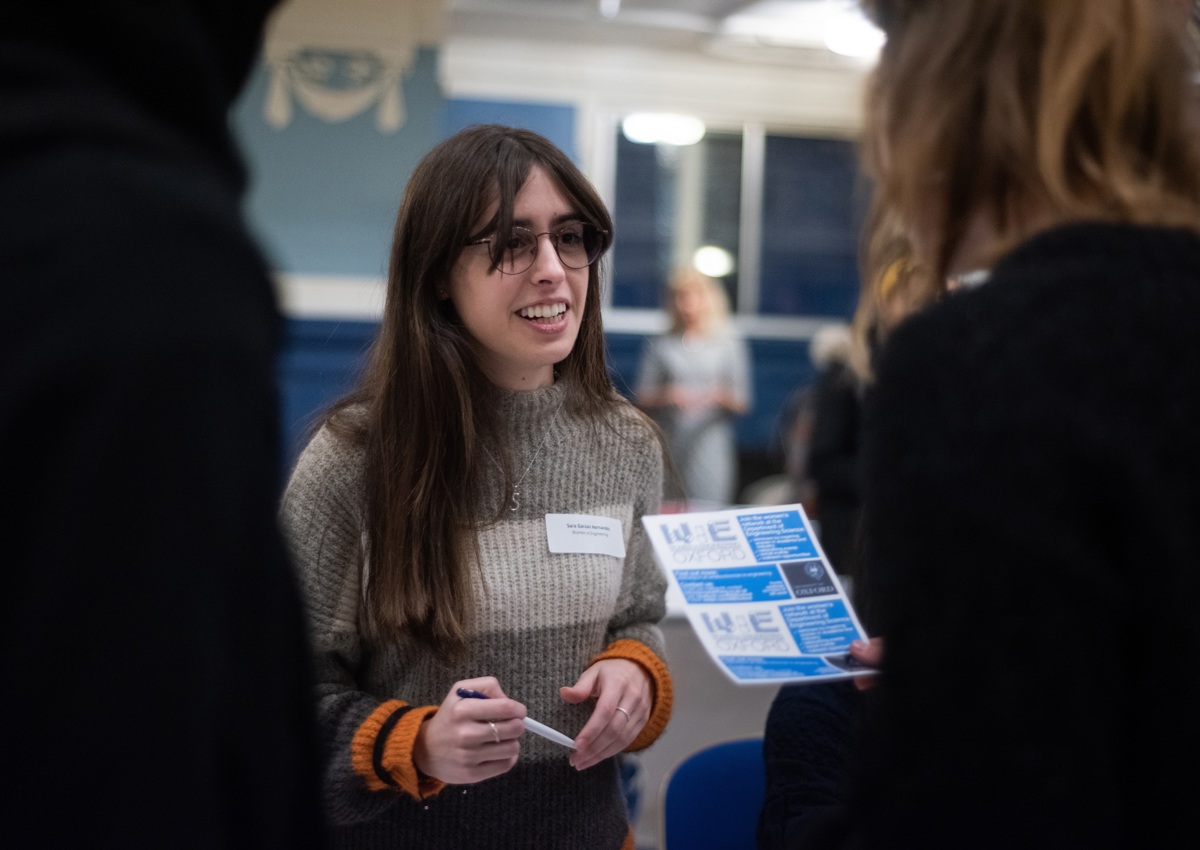 Women in STEM event, January 2020. Female engineers chatting at a stall