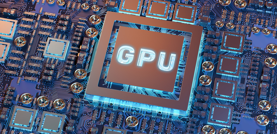 Close-up view of a modern GPU card with circuit 3D rendering