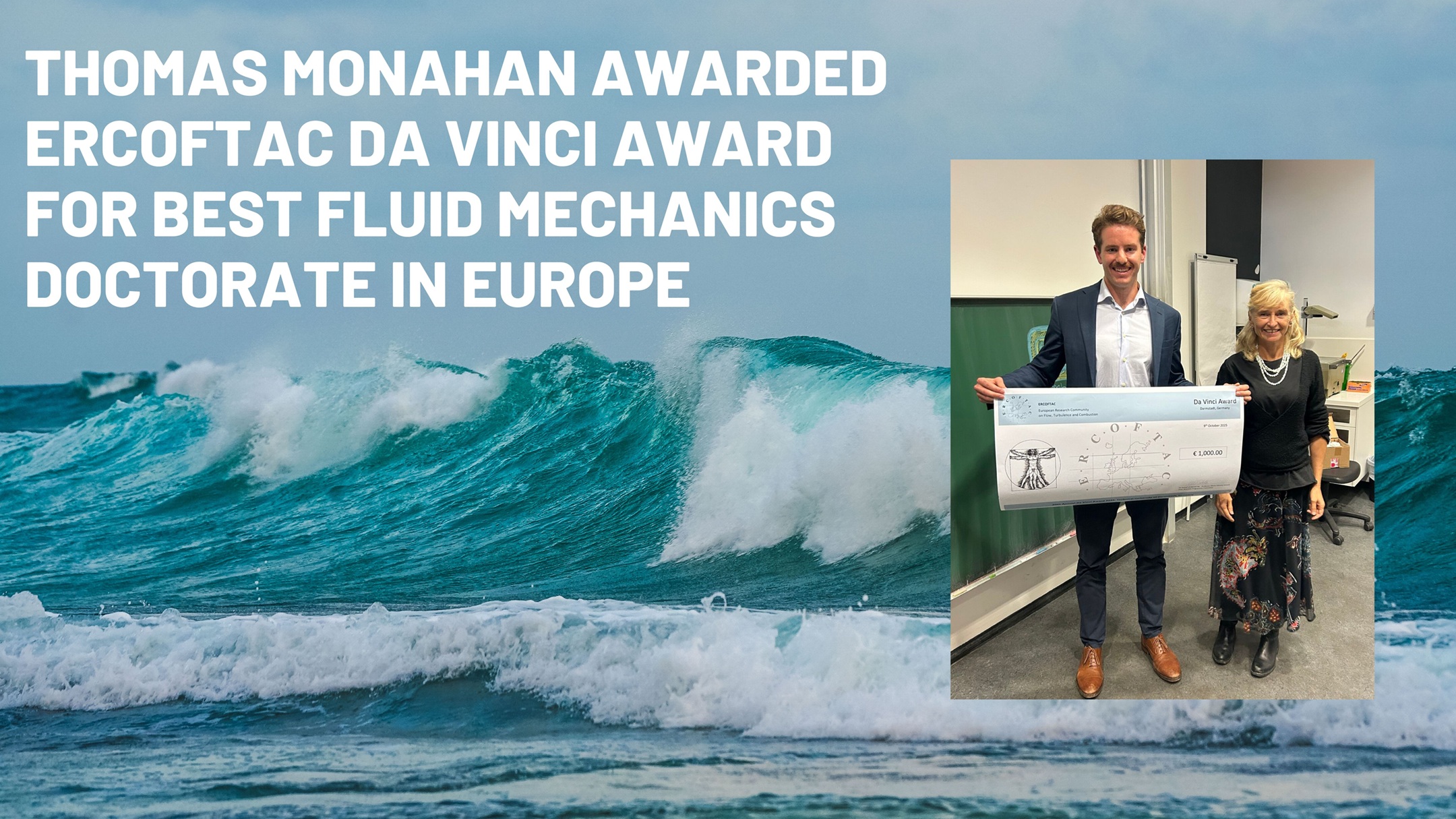 Thomas Monahan wins ERCOFTAC Da Vinci award for best European fluid mechanics doctorate