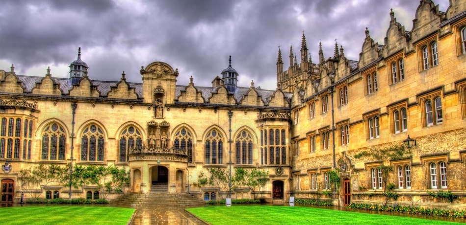 Oriel College quad on a stormy day