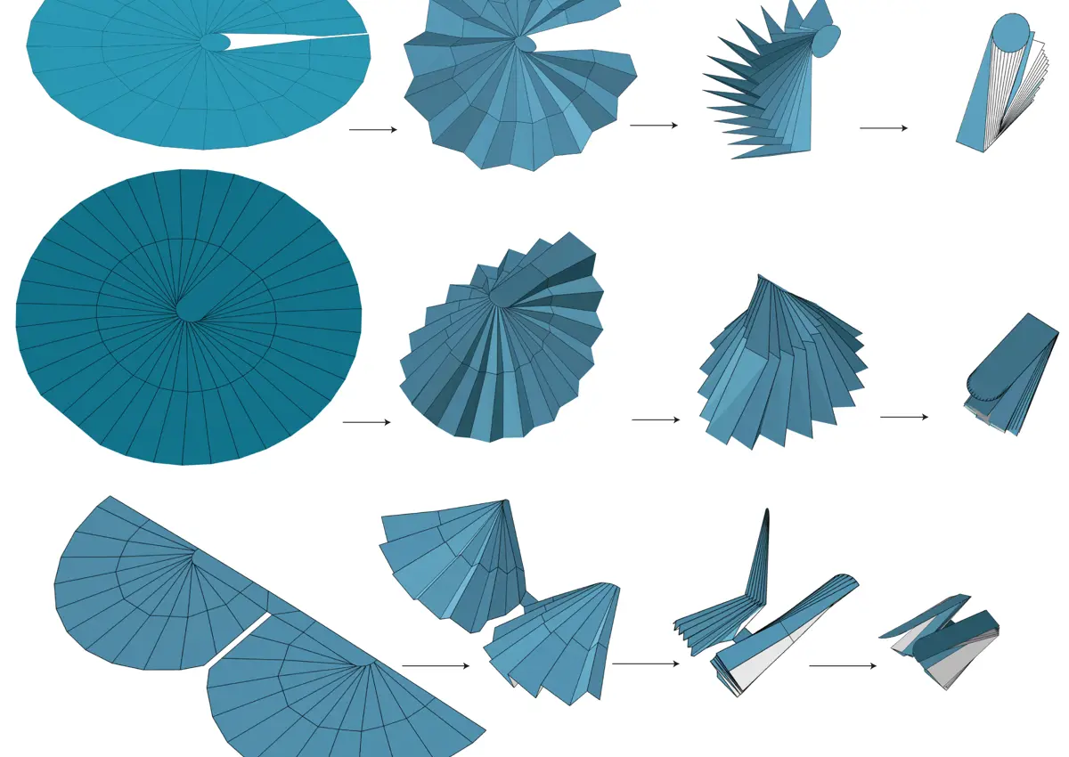 Examples of customised earwig-inspired fans made using the new design software for use in deployable structures such as antenna reflectors or umbrella, or micro air vehicle